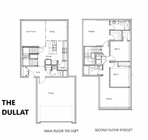 Two-story house floor plan with garage and bedrooms.